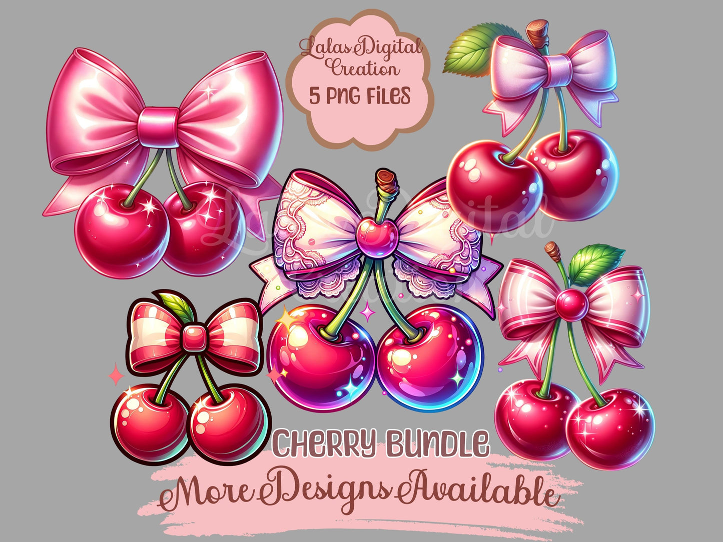 Cherry Coquette Bow Clipart PNG Instant Digital Download