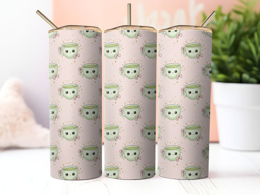 Kawaii Green Matcha Tea 4 Sublimation 20zo Tumbler Wrap PNG Digital Download