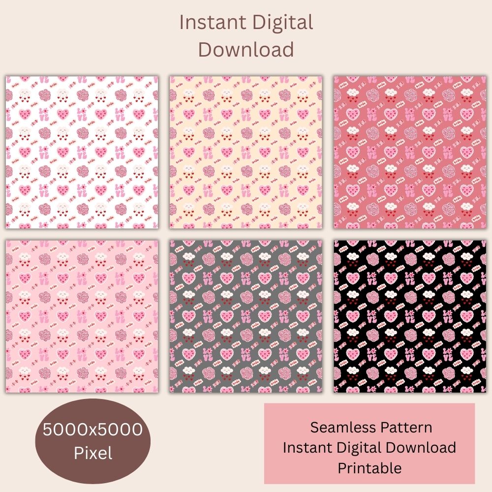 Valentines Be Mine XOXO Seamless Repeating Pattern Paper Bundle Set