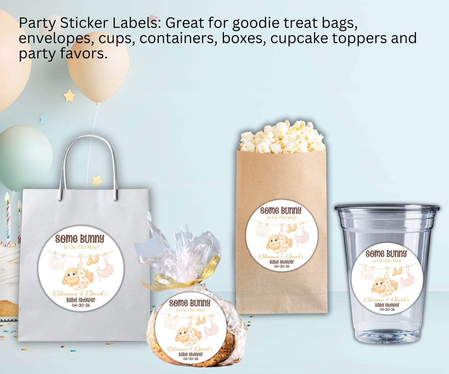 Bunny Baby Shower Party Sticker Labels
