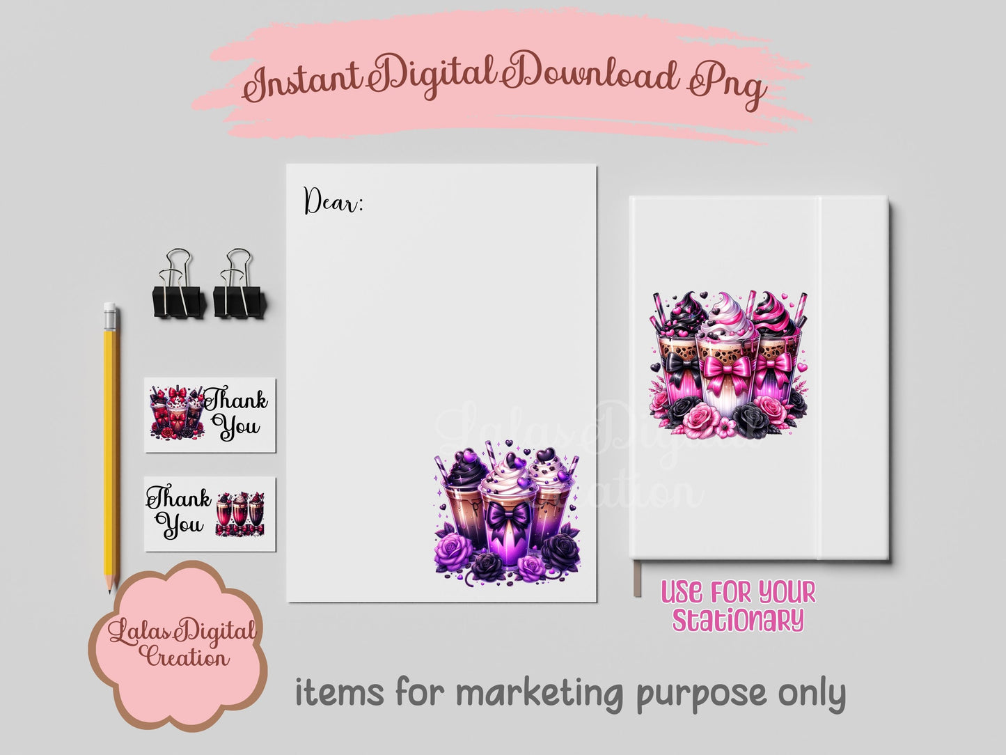 Goth Coquette Bow Iced Coffee Clipart Bundle Instant Digital PNG Download