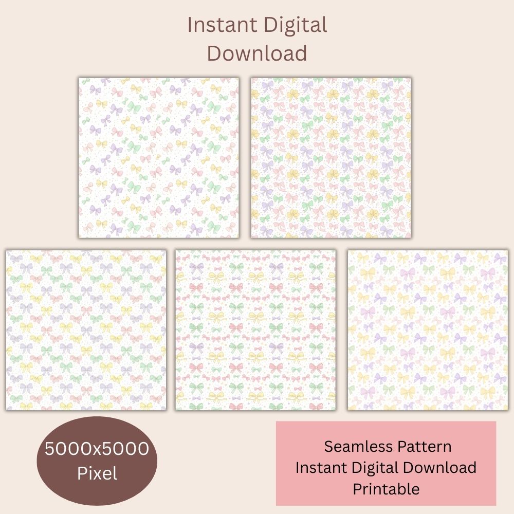 Easter Pastel Coquette Bow Seamless Repeating Pattern Paper Bundle Set