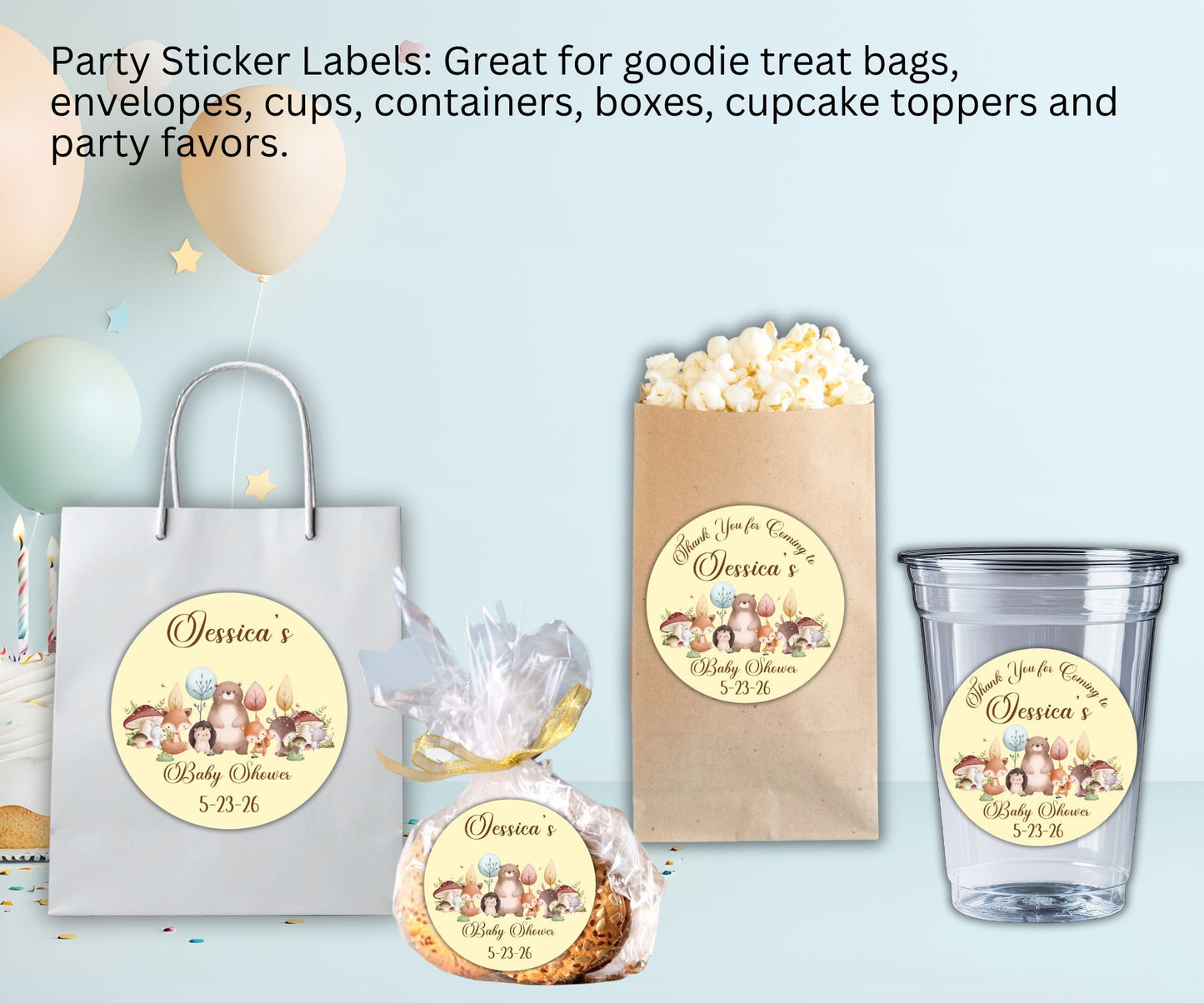 Woodland Animals Baby Shower Party Sticker Labels