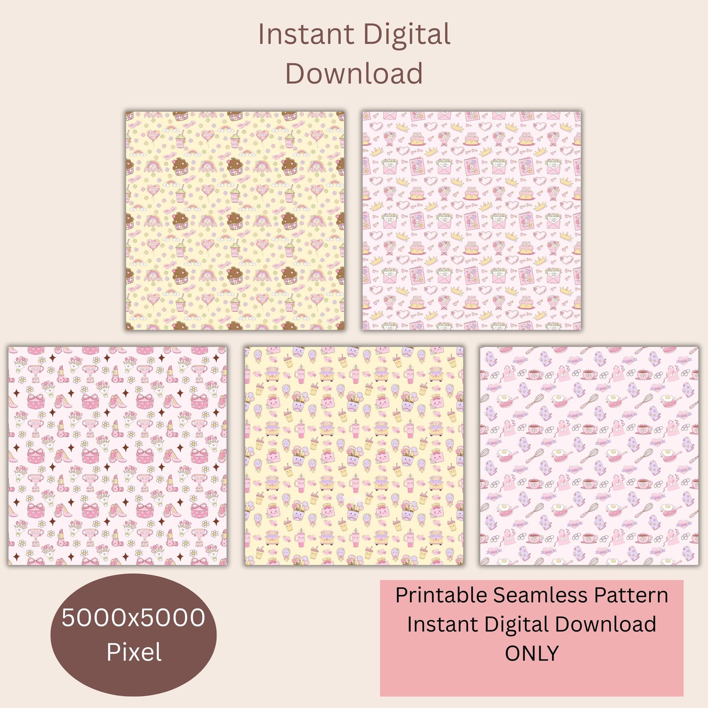 Preppy Coquette Mothers Day Seamless Repeating Pattern Paper Bundle Set