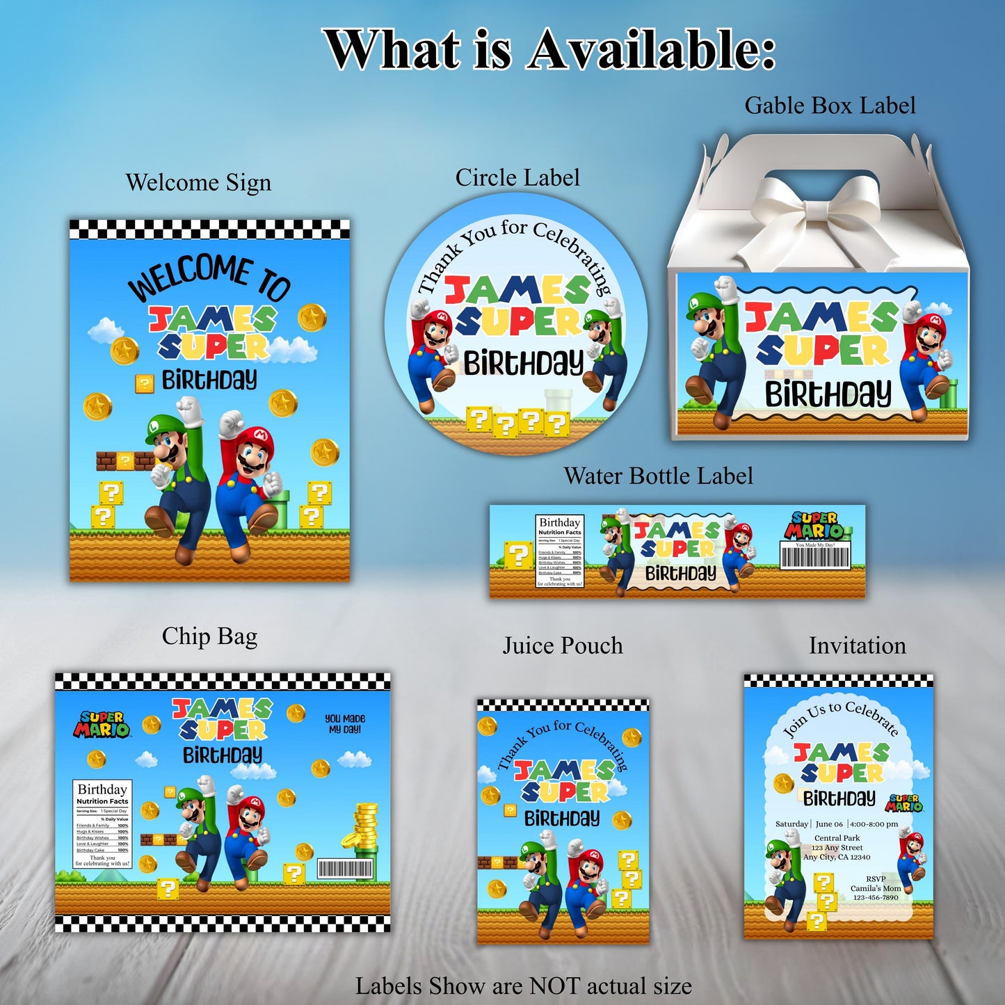 Super Mario Bro Party Sticker Labels