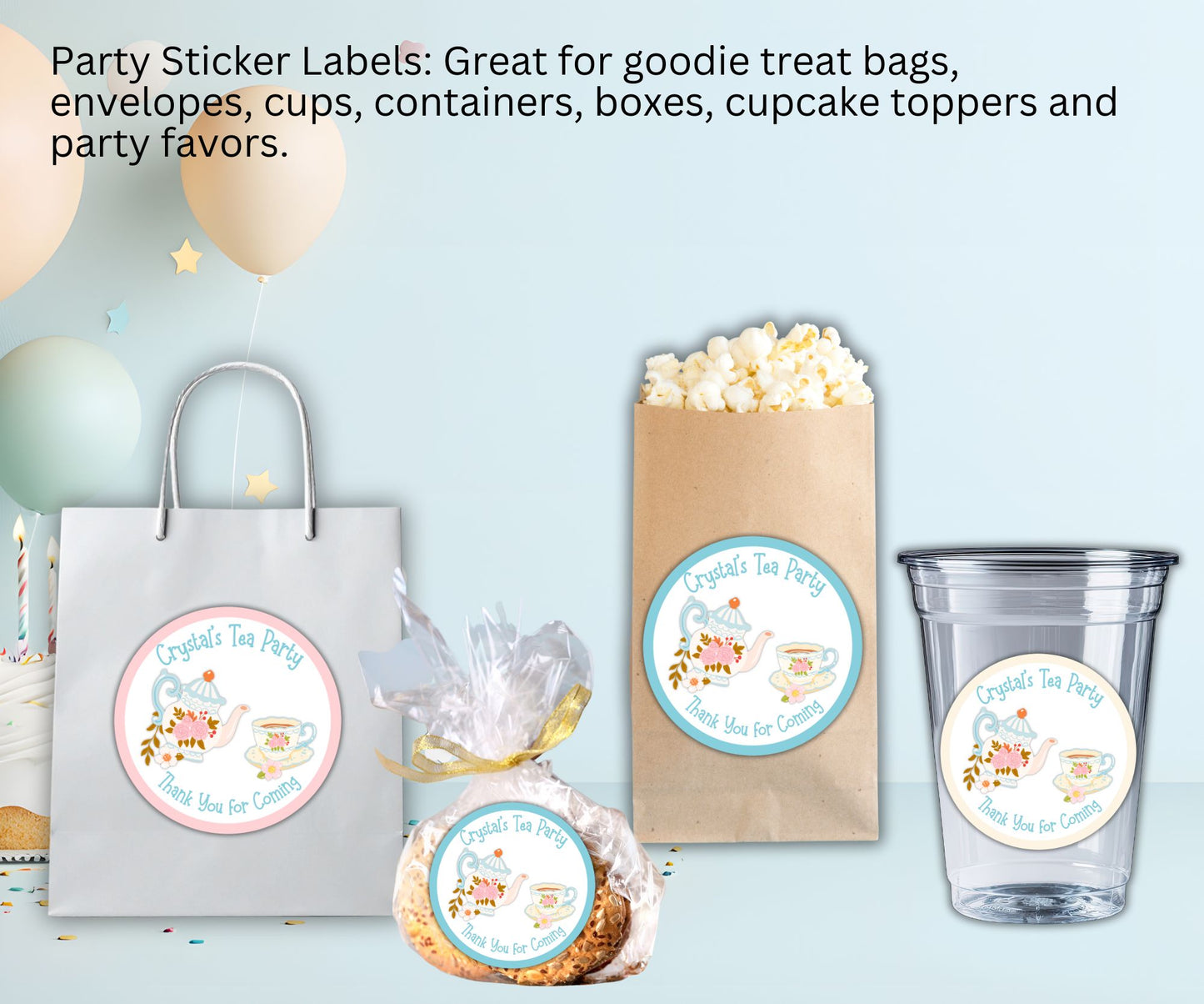 Girls Tea Time Party Sticker Labels