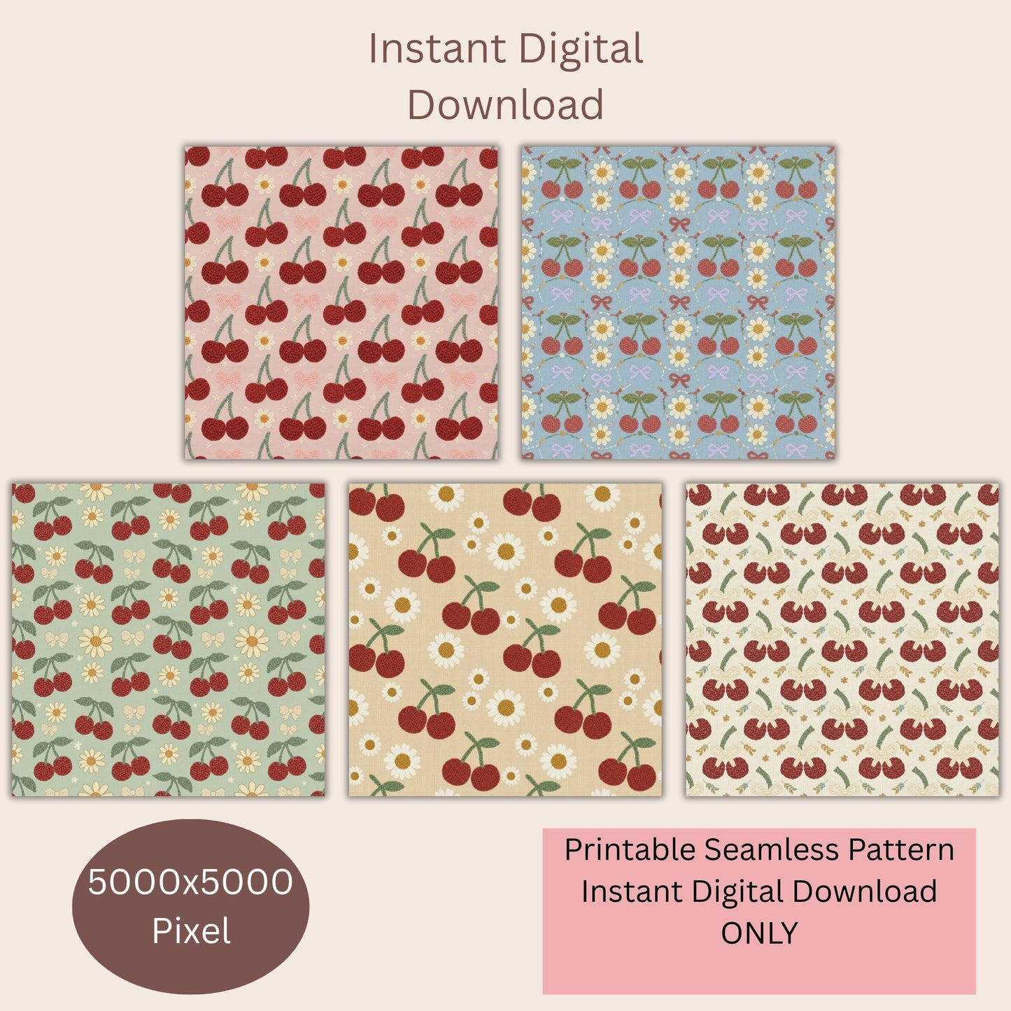 Faux Crochet Cherry 2 Seamless Repeating Pattern Paper Bundle