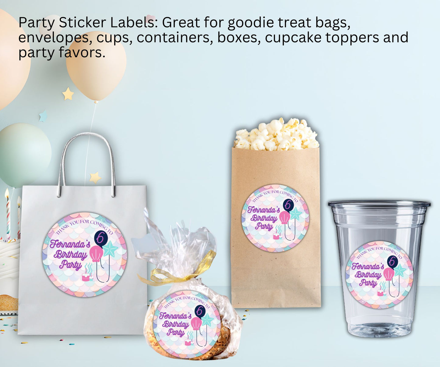 Mermaid Scales Girls Birthday Party Sticker Labels