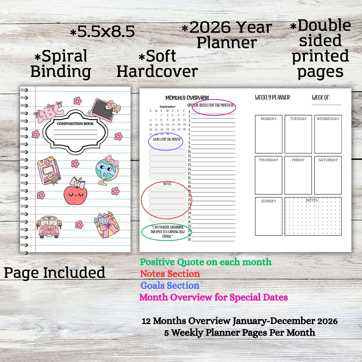 Notebook Style 2026 Weekly Monthly Planner