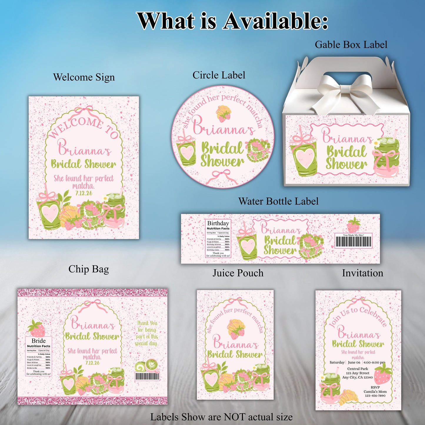 Matcha  Bridal Shower Party Sticker Labels
