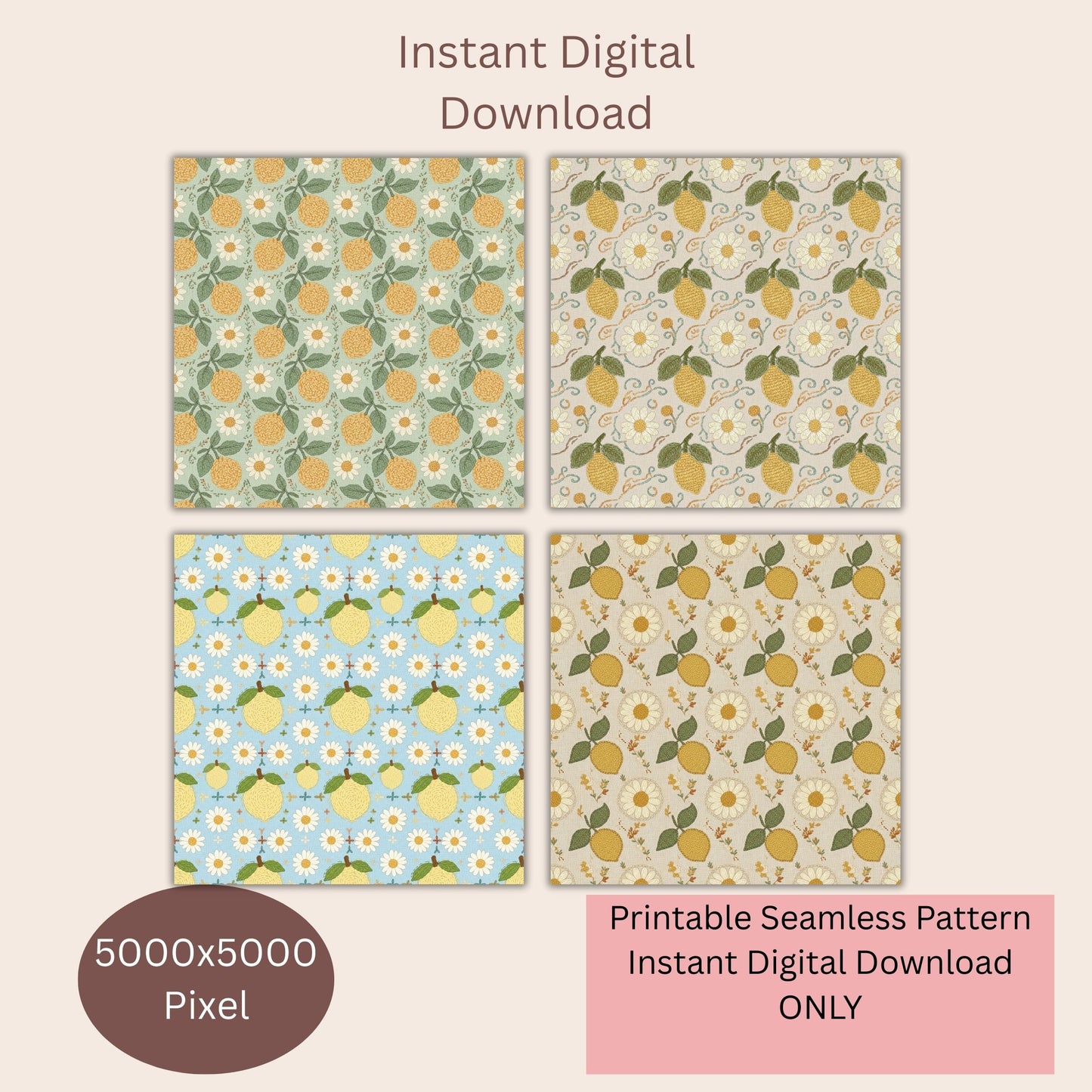 Faux Lemon Crochet Seamless Repeating Pattern Paper Bundle