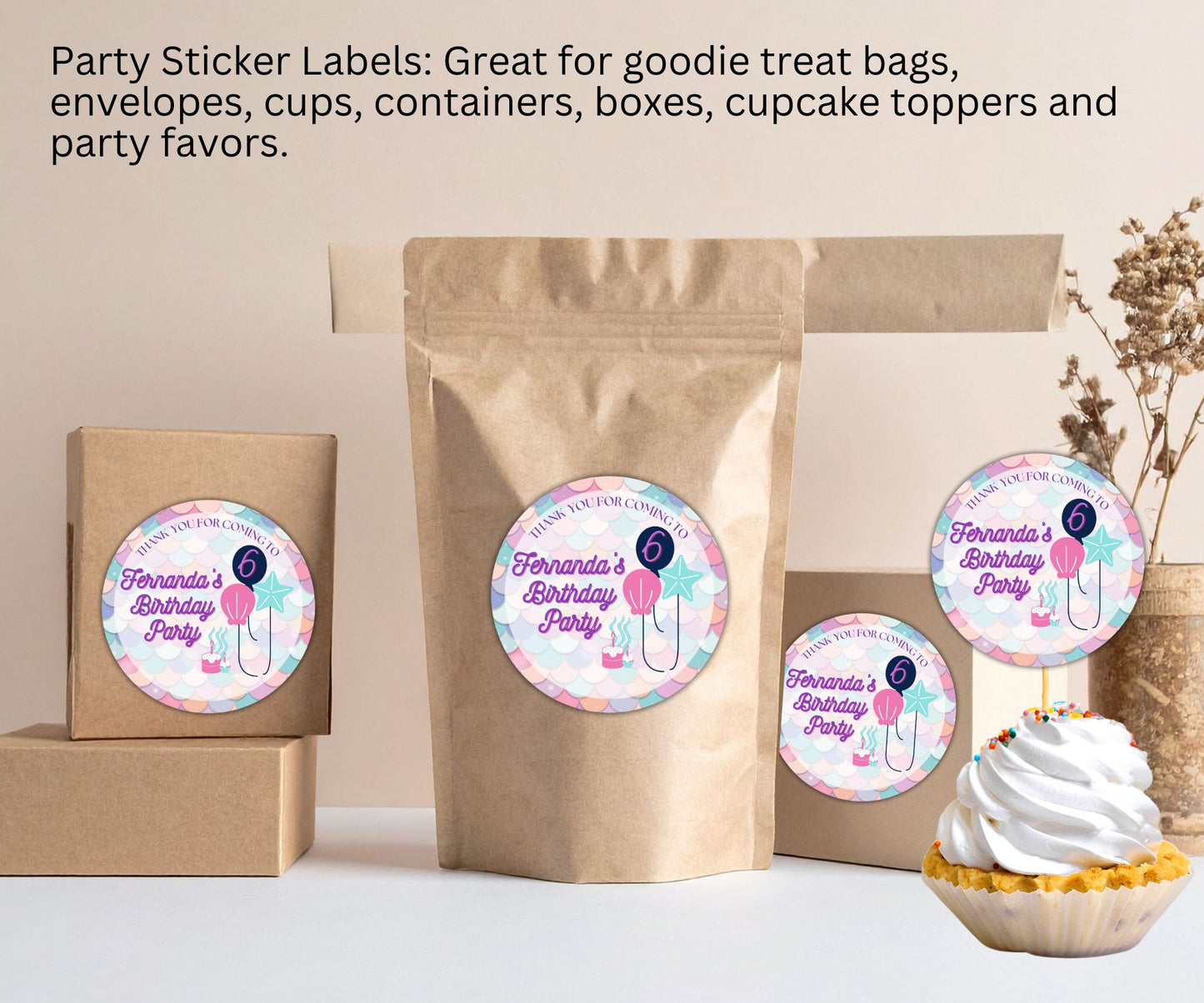 Mermaid Scales Girls Birthday Party Sticker Labels