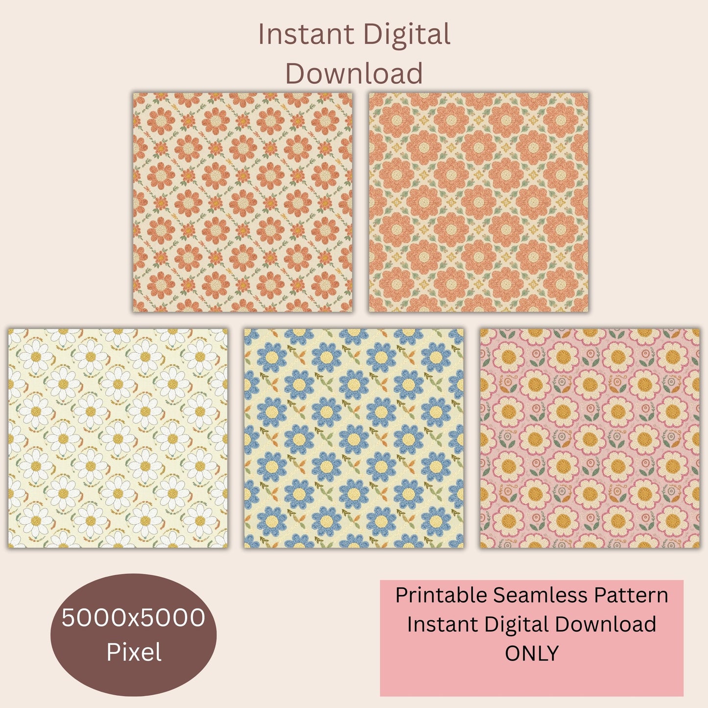 Faux Crochet Floral Seamless Repeating Pattern Paper Bundle