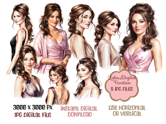 JPEG Elegant Woman Clipart Bundle Instant Digital Download