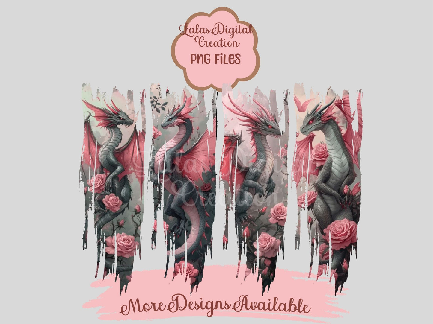 Pink Dragon Brushstroke Clipart PNG INstant Digital Download
