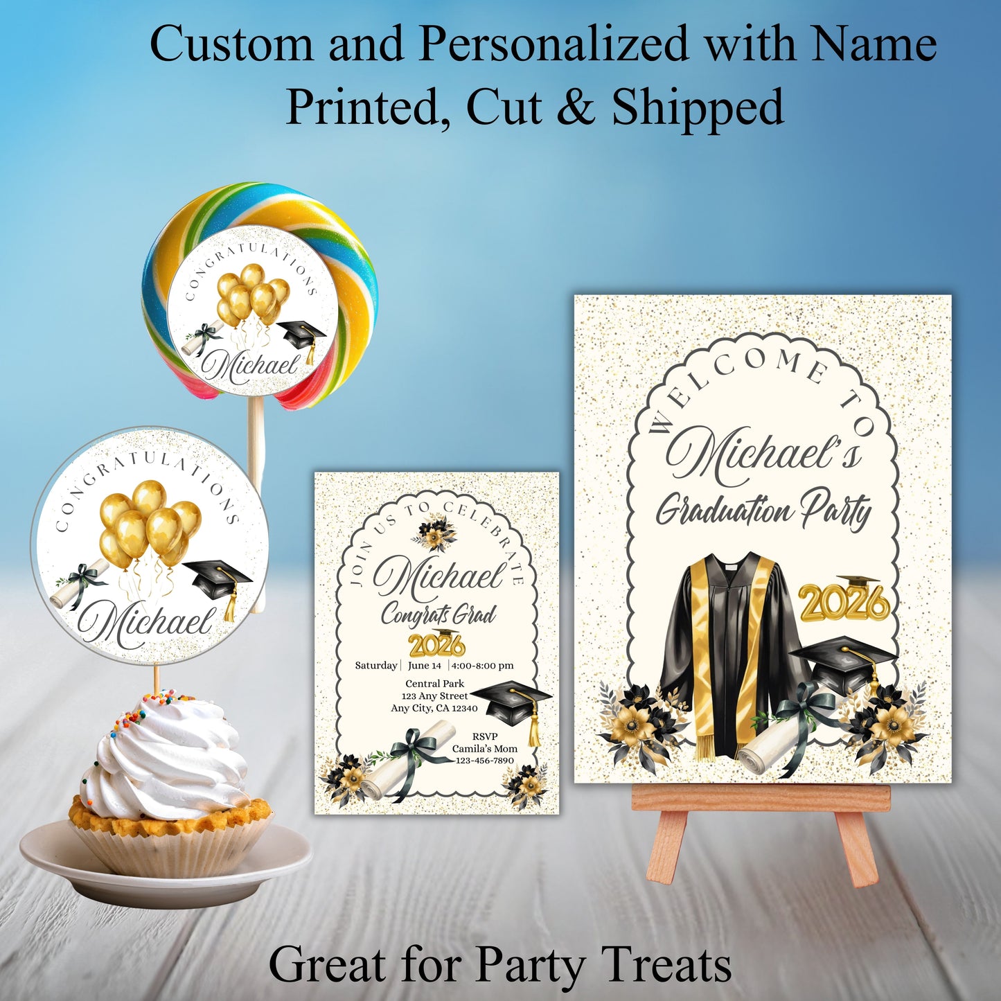 Gold and Black Party Sticker Labels