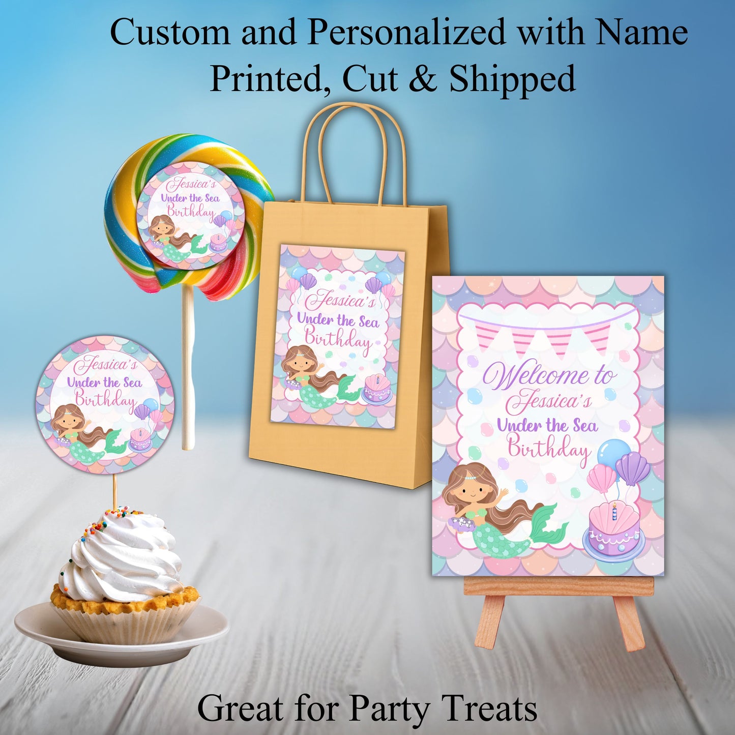Mermaid Party Sticker Labels