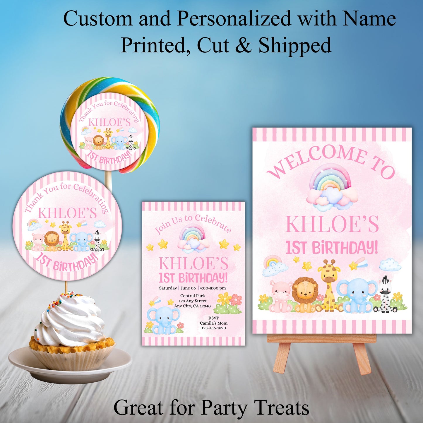 Zoo Animals Birthday Party Sticker Labels