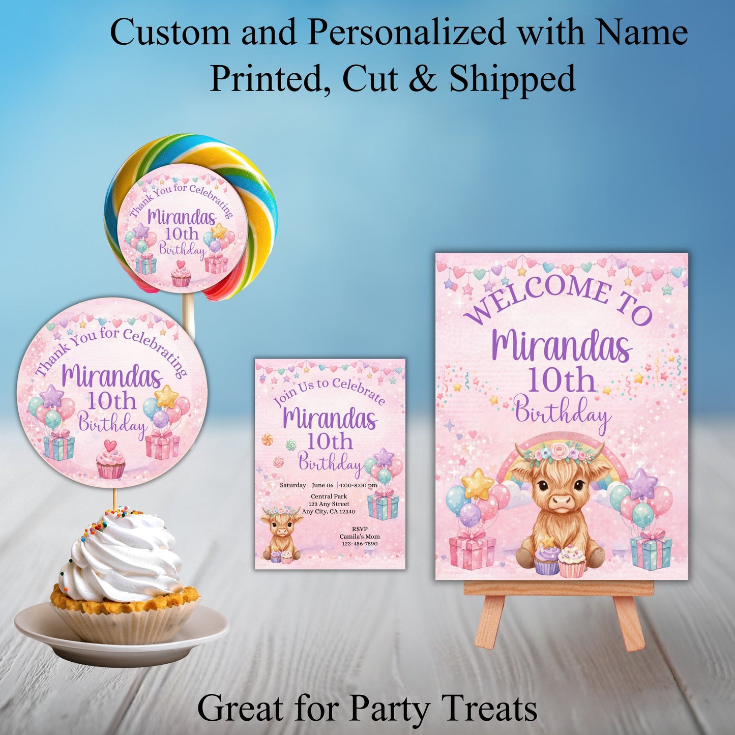 Girls Western Cow Birthday Party Sticker Labels