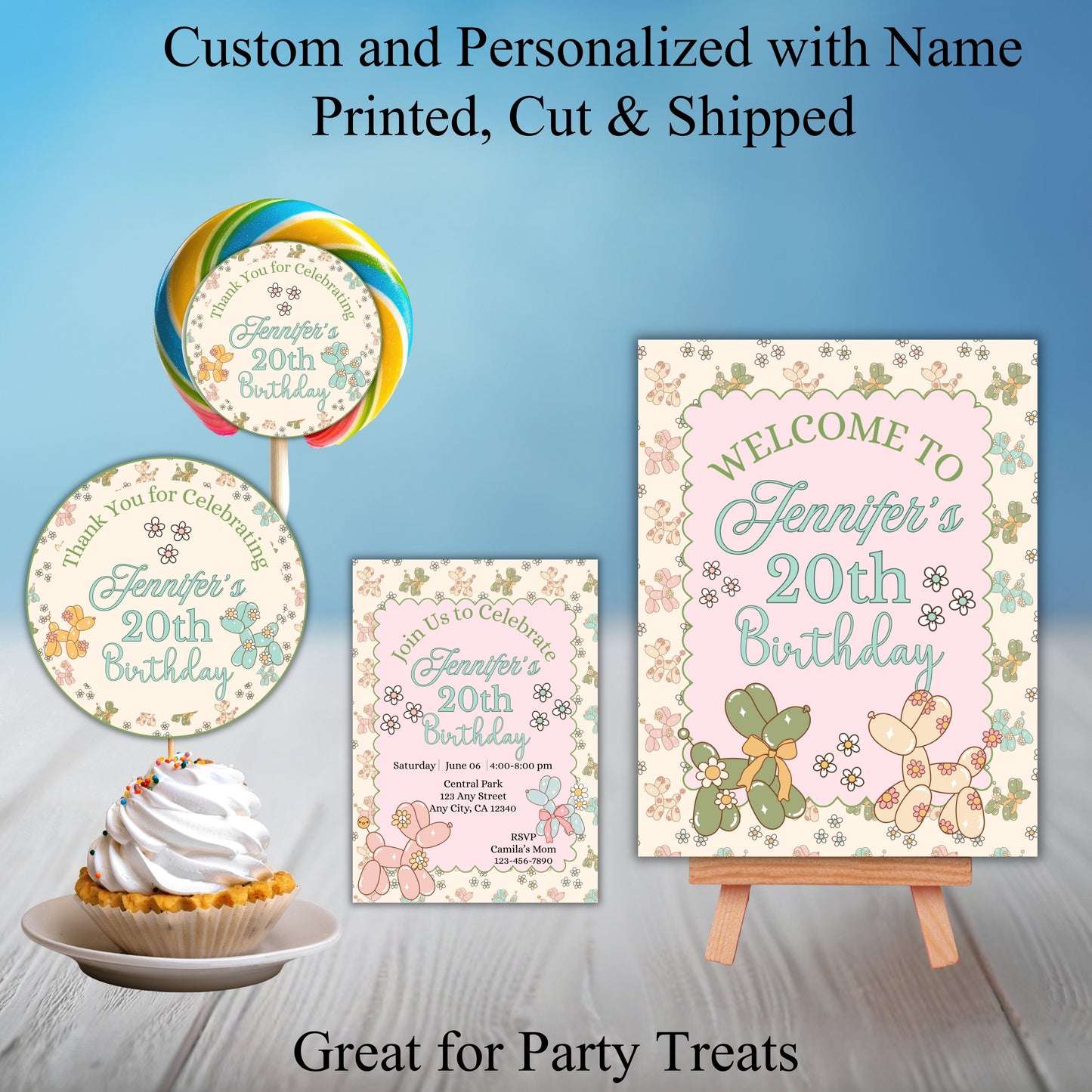 Preppy Balloon Dog Party Sticker Labels
