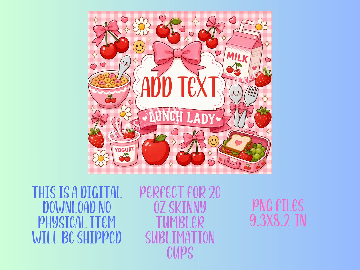 Cherry Coquette Lunch Lady Sublimation 20oz Tumbler Wrap PNG Digital Download