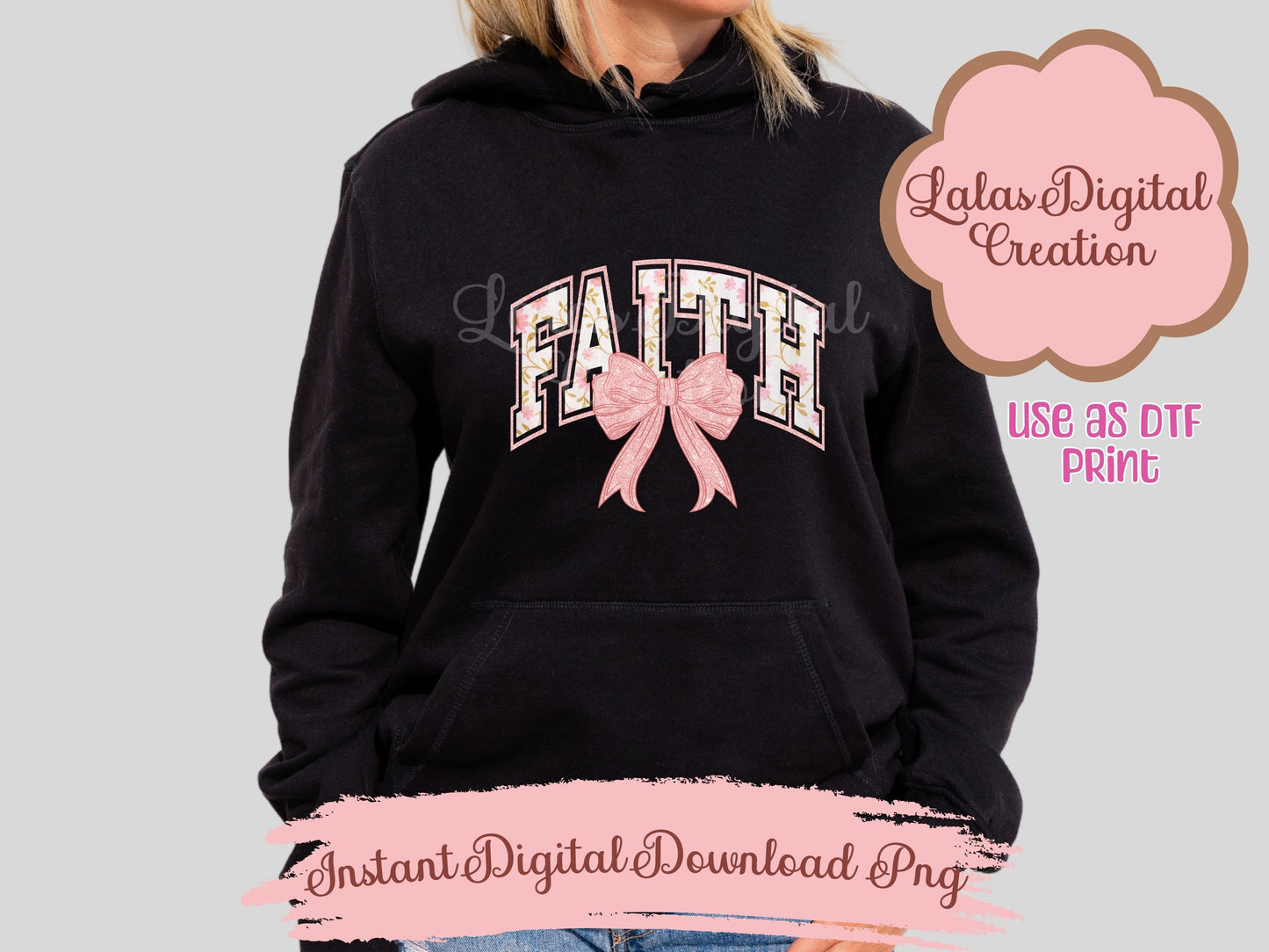 Pink Faith Bow Clipart PNG Instant Digital Download