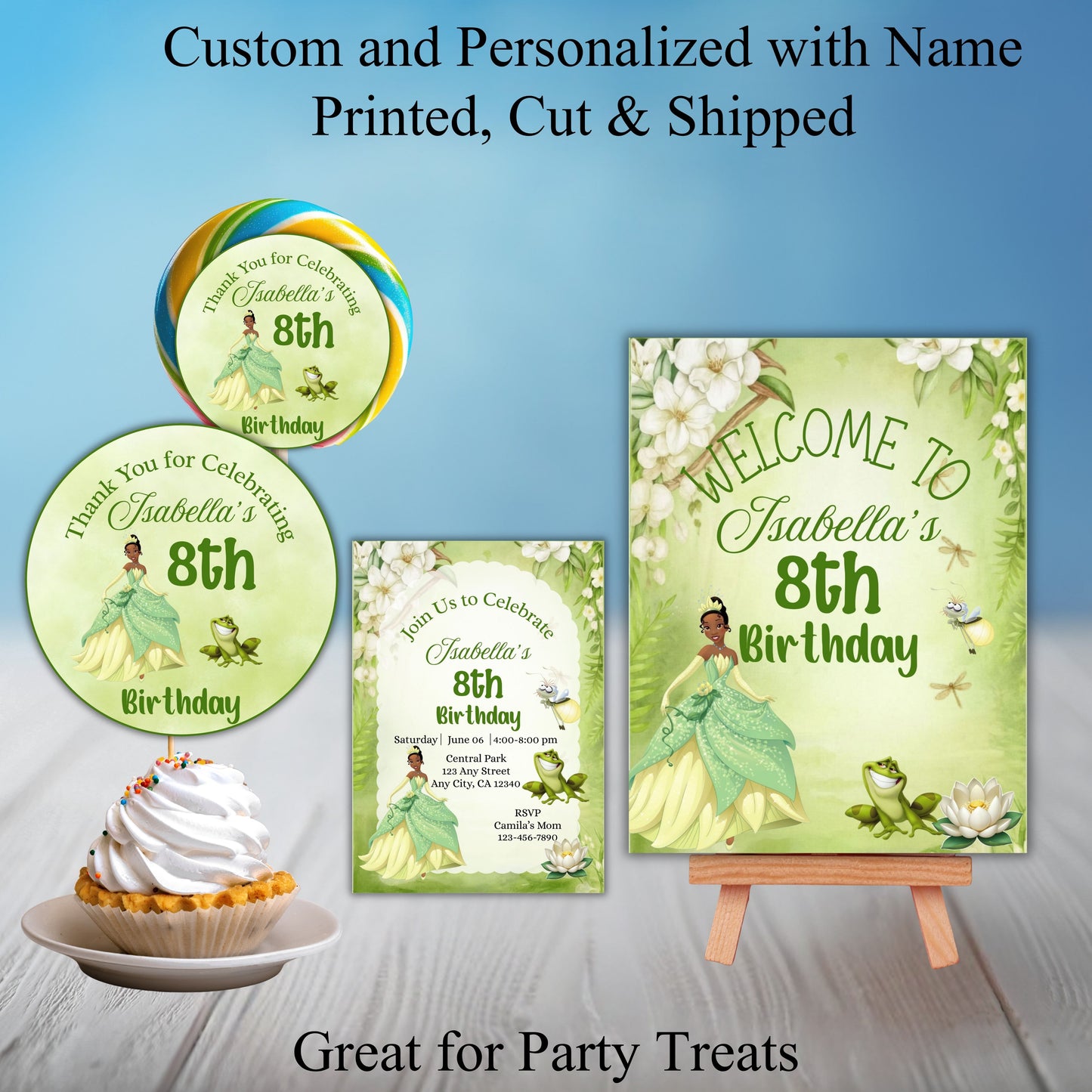 Princess Tiana Party Sticker Labels
