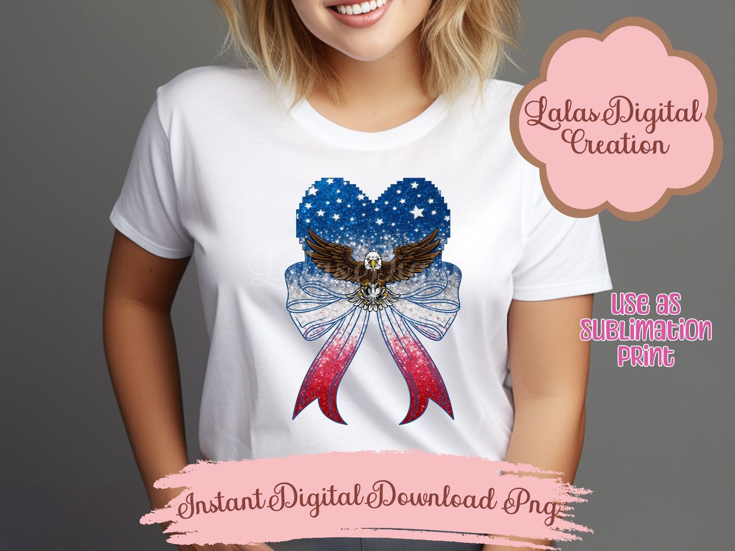 USA American Flag Heart Coquette Bow Clipart PNG Instant Digital Download