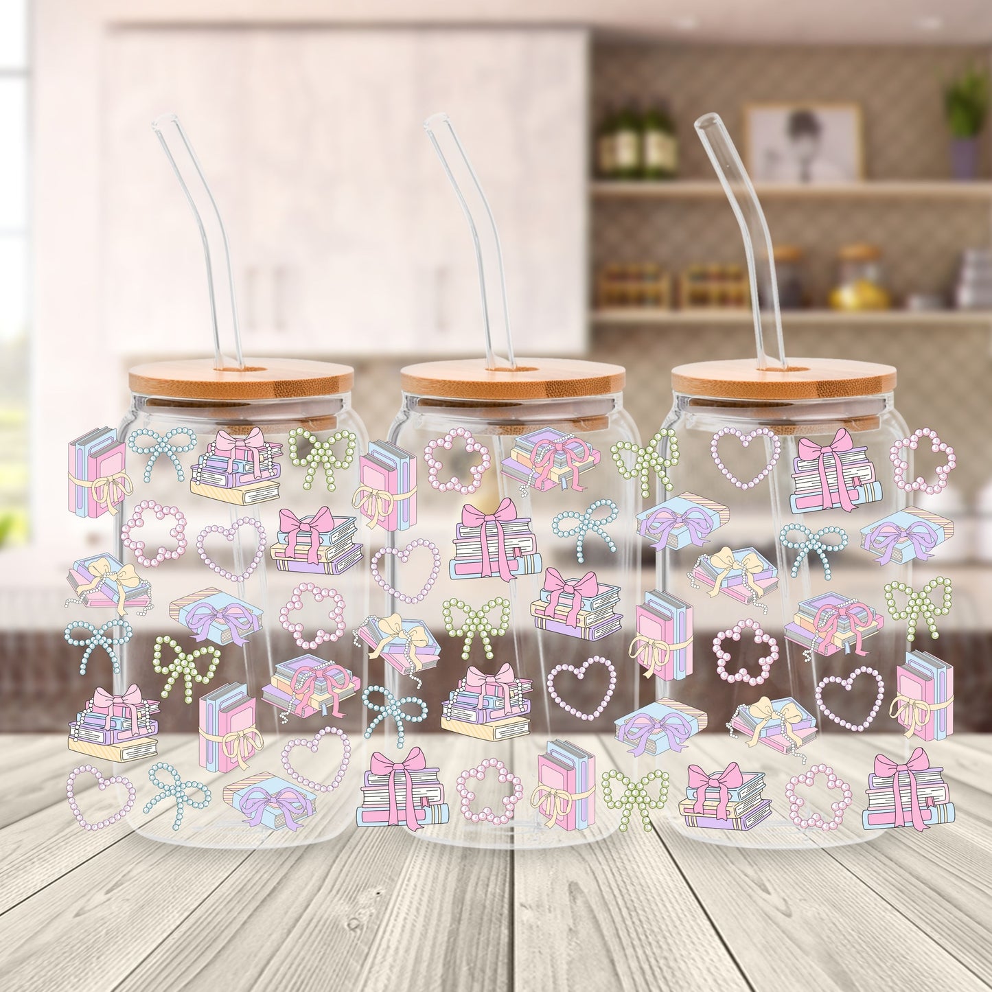 Books and Pearls Libbey Glass Can Cup Wrap