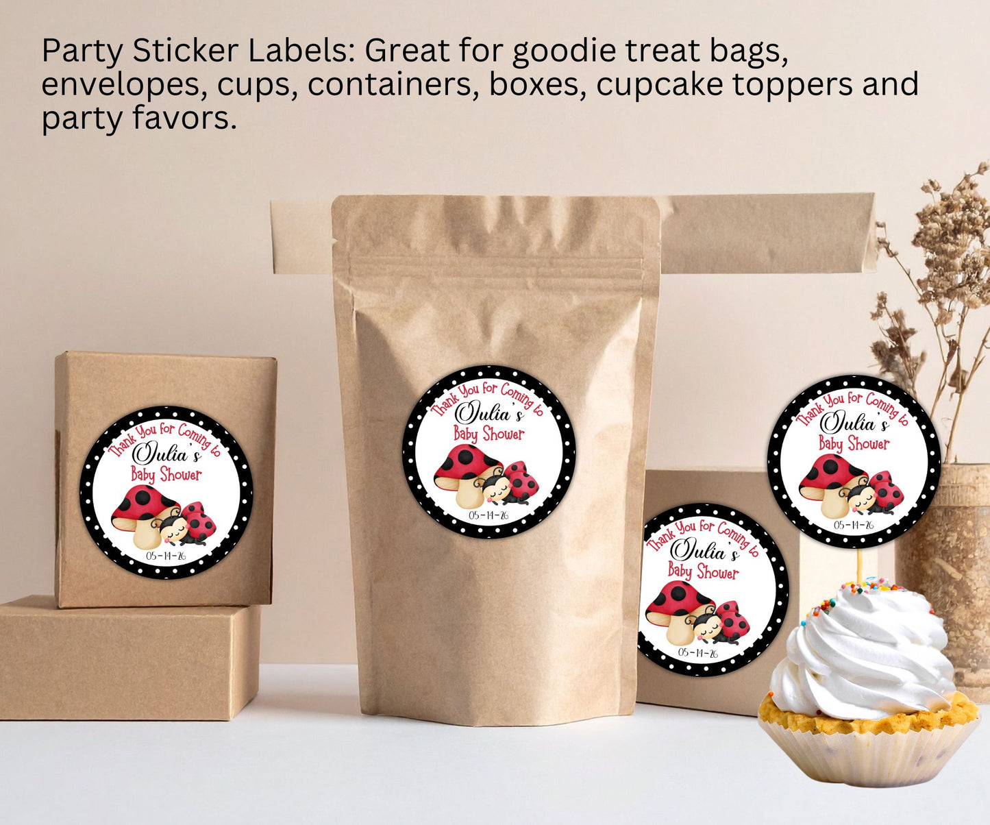 Ladybug BabyShower Party Sticker Labels