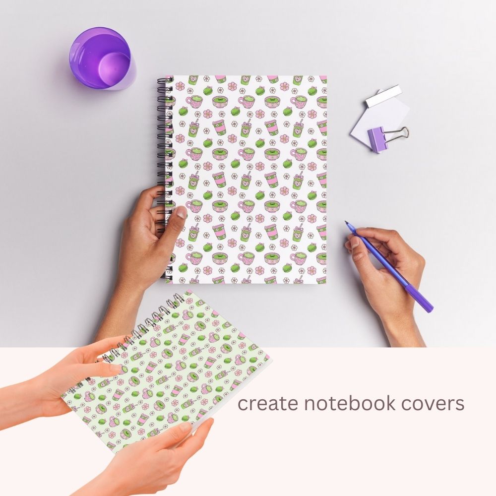 Pink Green Matcha Tea Seamless Repeating Pattern Paper Bundle Set