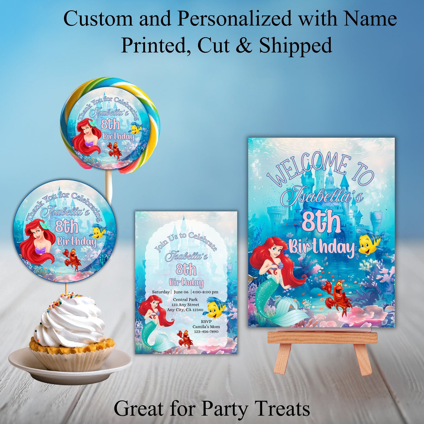 Little Mermaid Party Sticker Labels