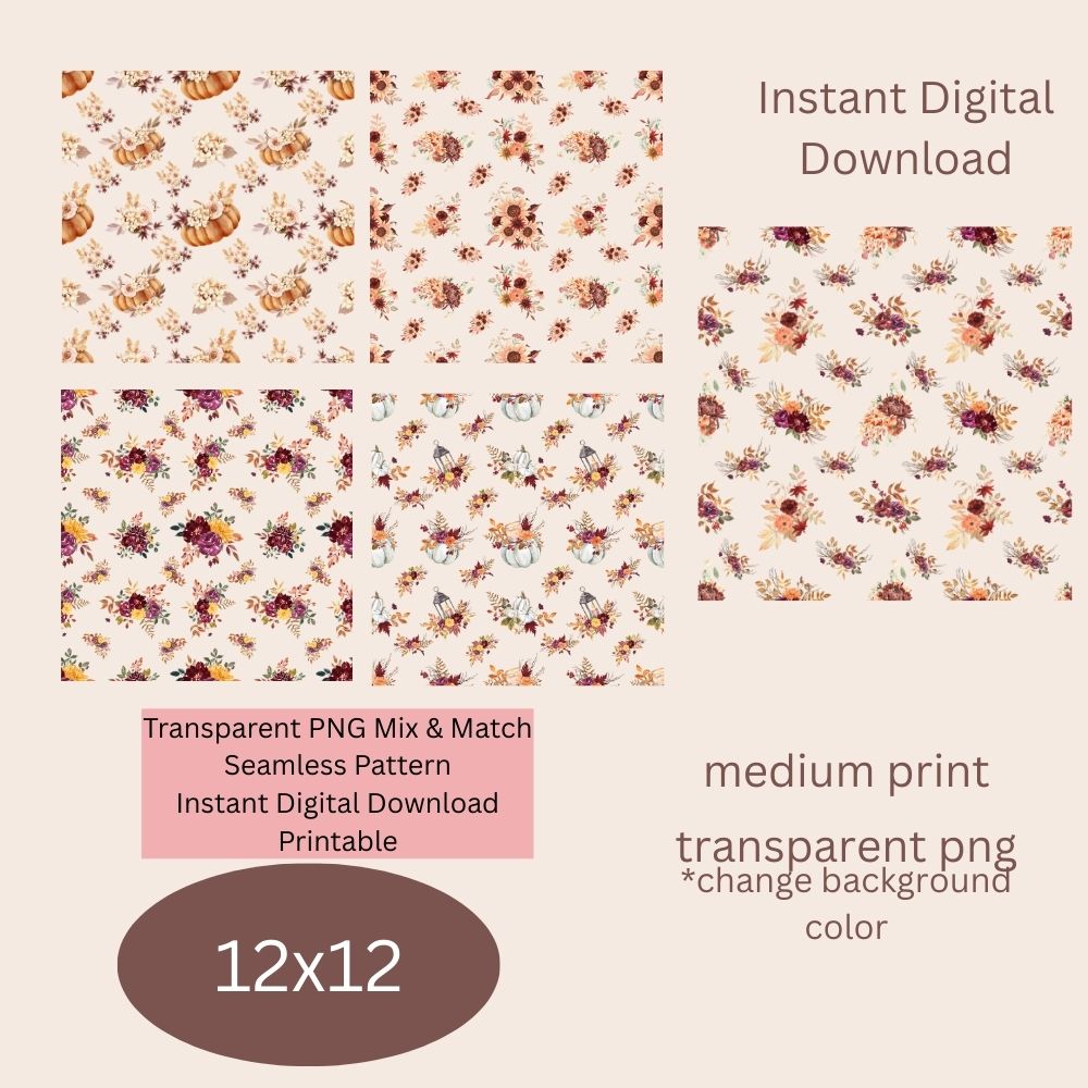 Autumn Fall Floral Seamless Digital Pattern Paper Set