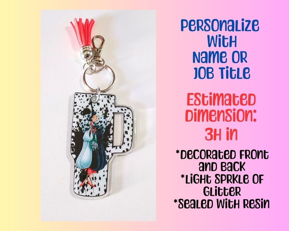 Cruela Villain Character Acrylic Resin Keychain