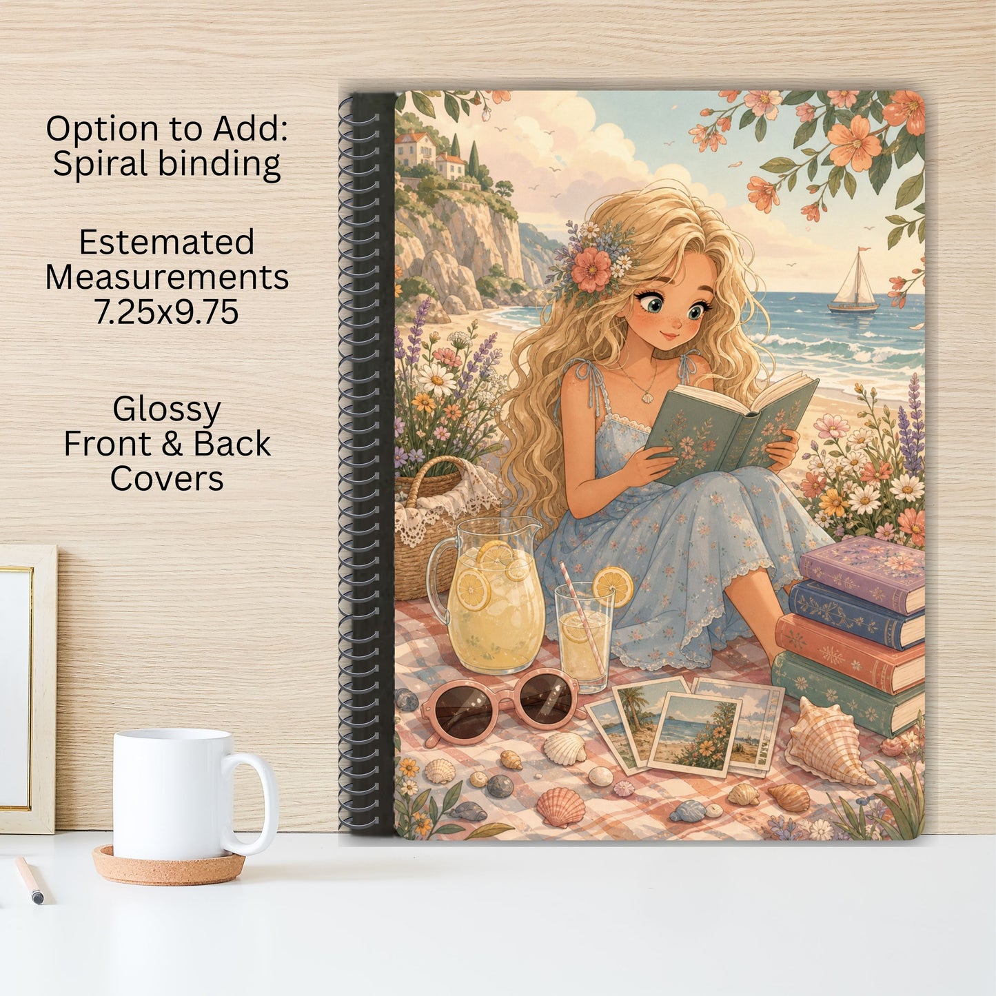 Beach Girl Reads Altered Composition Notebook-Add Spiral Binding