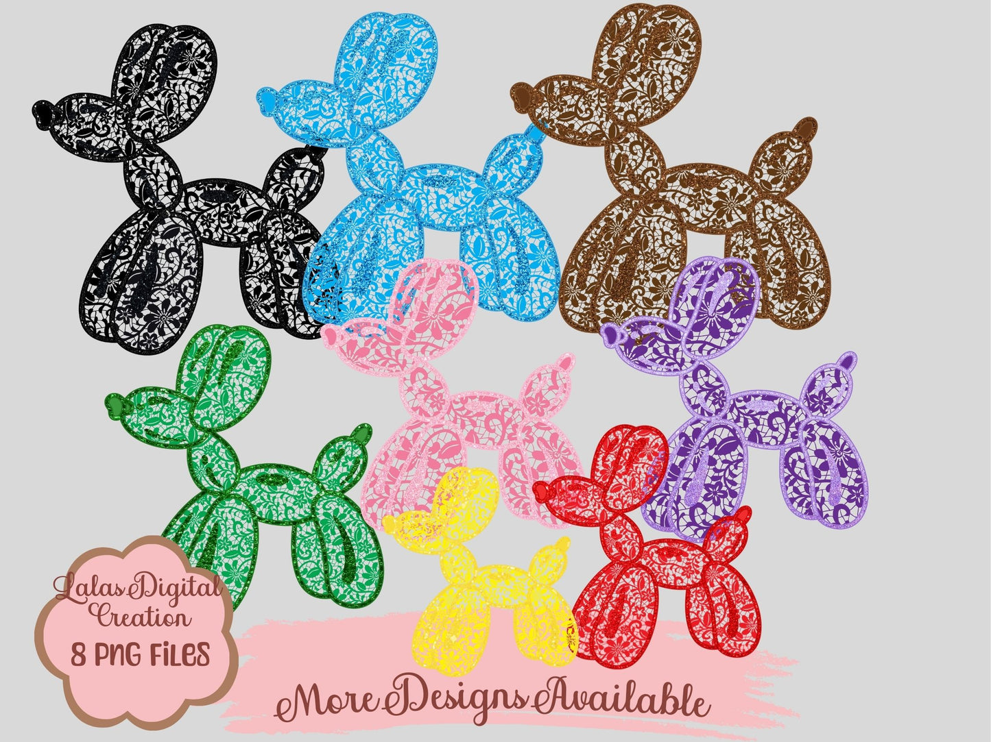Preppy Balloon Dog Lace Pattern Clipart PNG Instant Digital Download