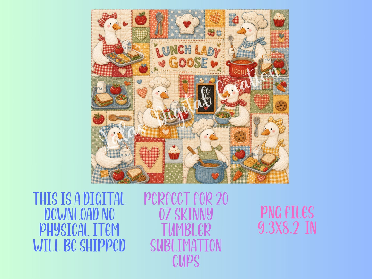 Geese/Goose Lunch Lady Patchwork Sublimation 20oz Tumbler Wrap PNG Digital Download