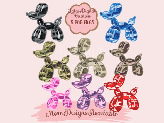 Preppy Camo Balloon Dog Clipart PNG Instant Digital Download