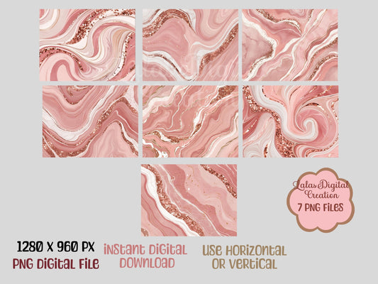 Pink Marble Swirls Digital Pattern Paper Bundle