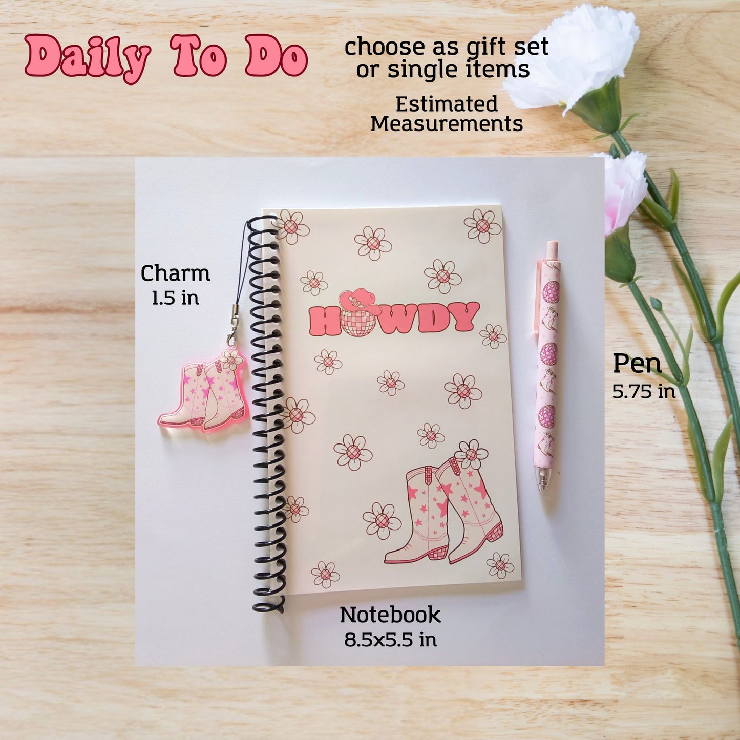 Howdy Cowgirl Pink Boots Daily To Do List Spiral Notebook Planner Journal