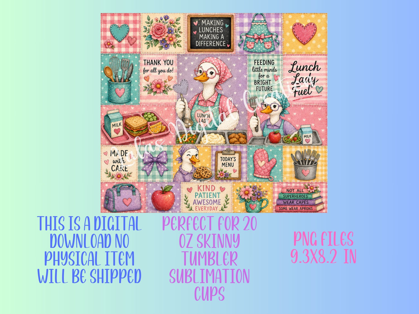 School Lunch Lady Geese Sublimation 20oz Tumbler Wrap PNG Digital Download