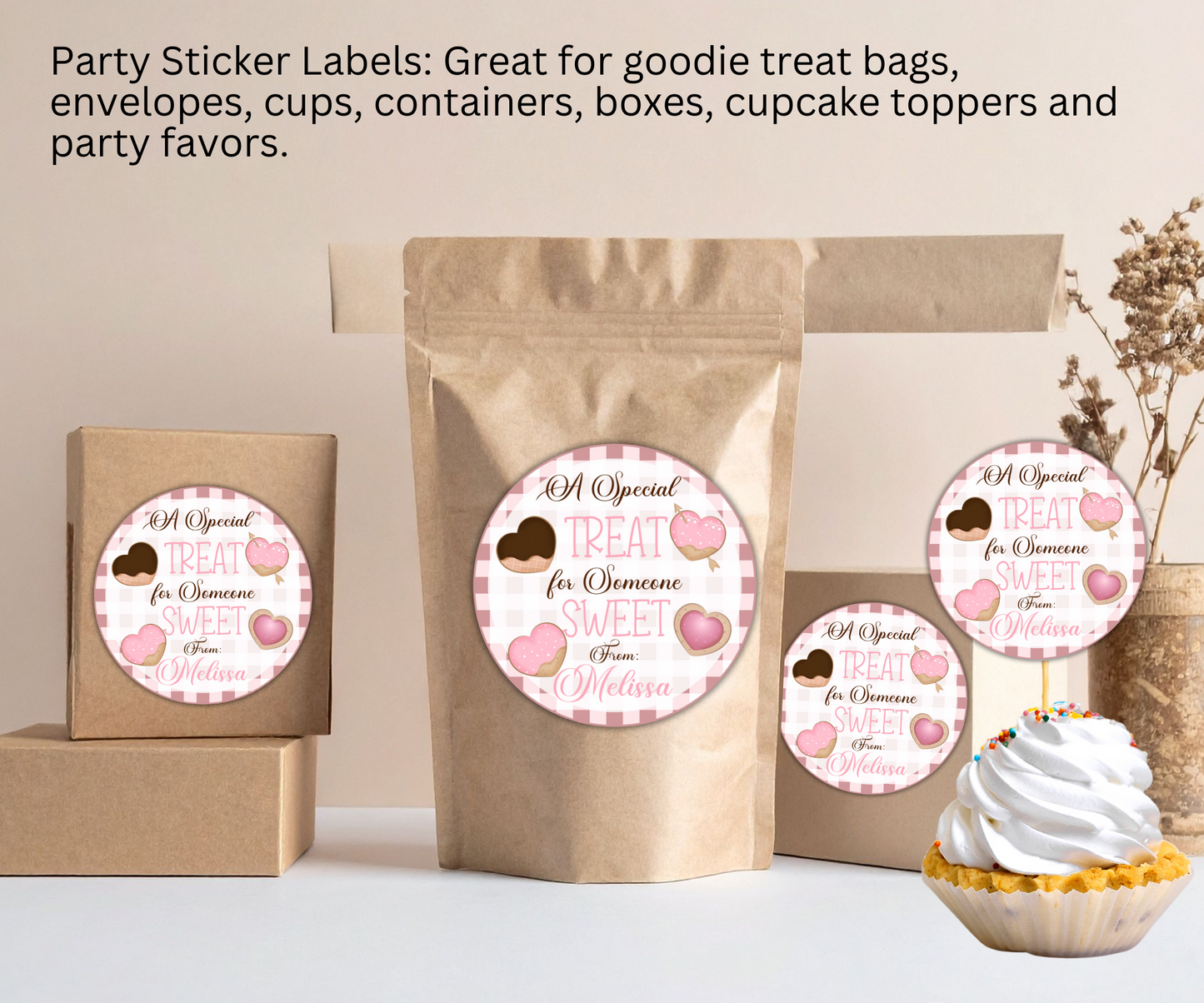 Pink Sweet Treat Valentines Party Sticker Labels