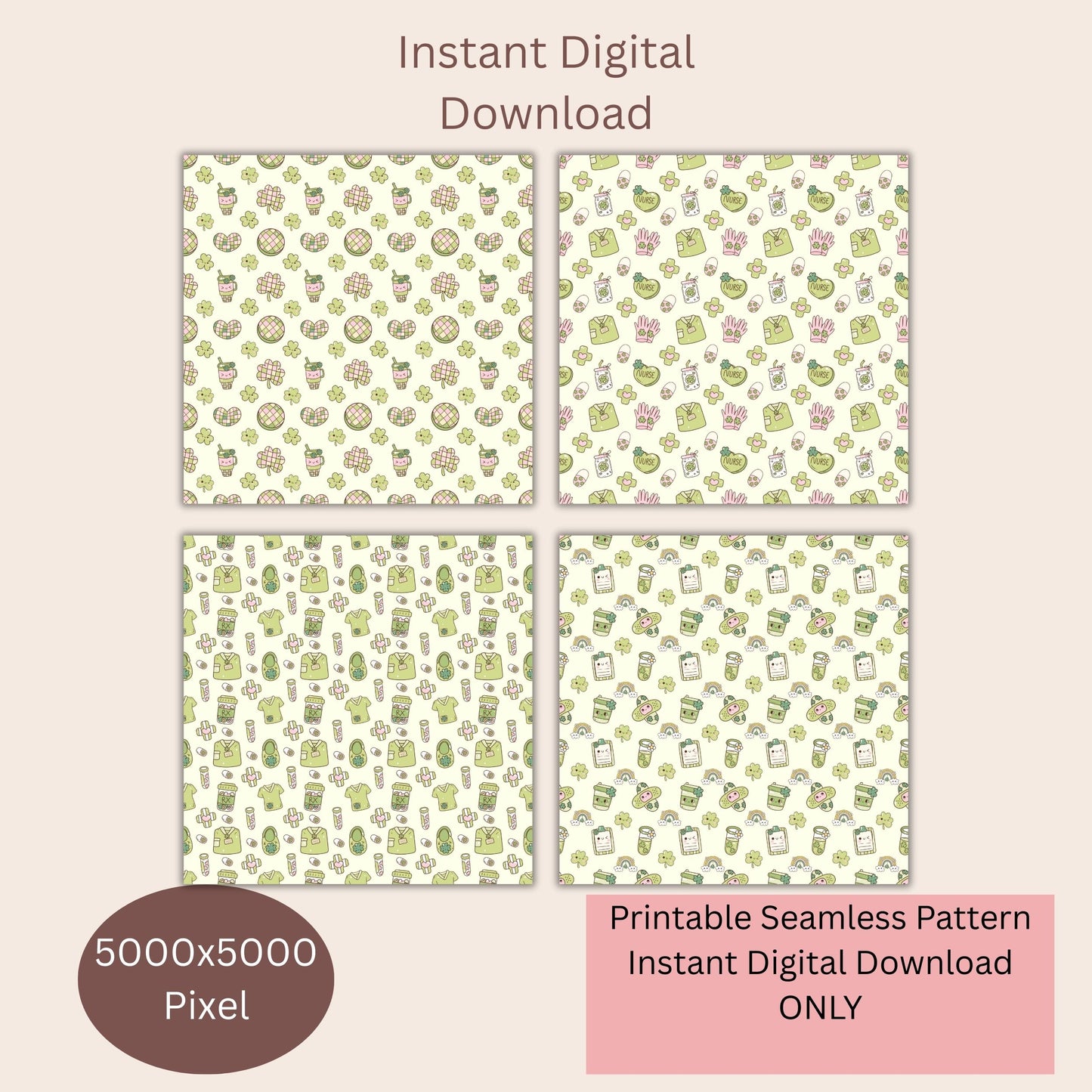 Nurse St. Patrick's Irish Seamless Repeating Pattern Paper Bundle Set