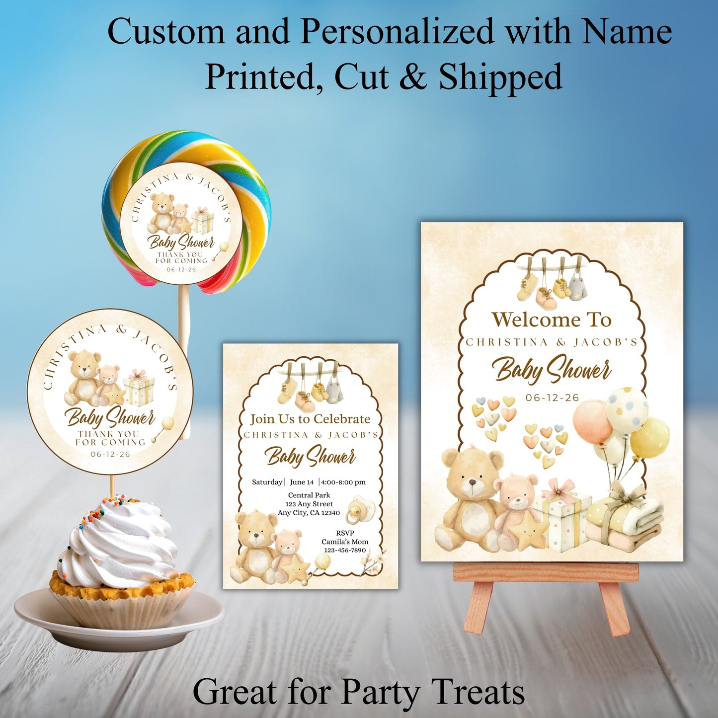 Boho Bear Neutral Baby Shower Party Sticker Labels