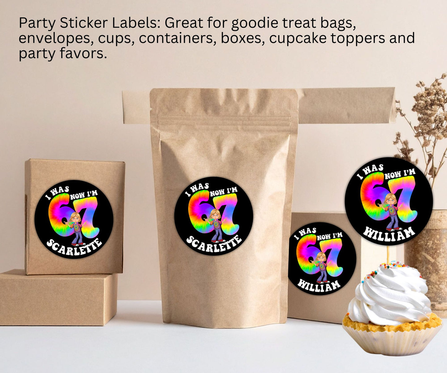 6-7 Boys Girls Party Sticker Labels