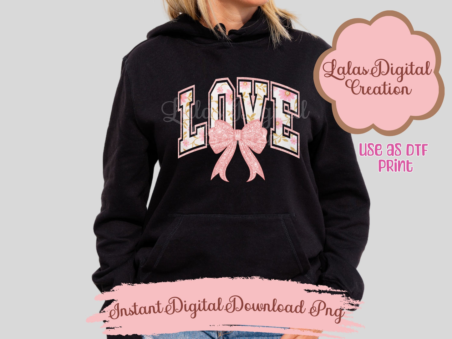 Pink Love Bow Clipart PNG Instant Digital Download