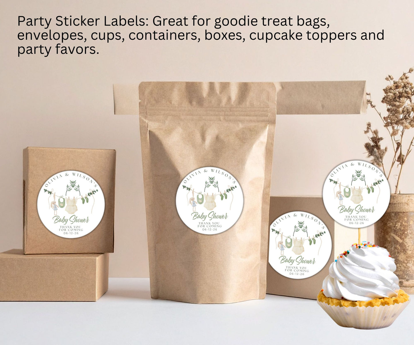 Girls Baby Shower Party Sticker Labels