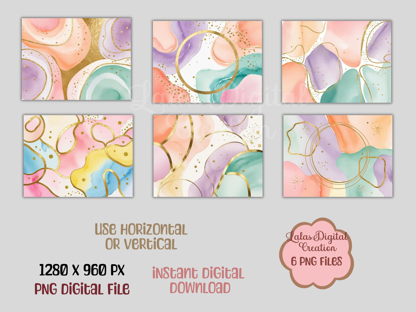 Pastel Gradient Watercolor Gold Digital Pattern Paper Bundle