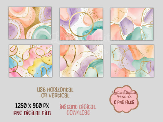 Pastel Gradient Watercolor Gold Digital Pattern Paper Bundle