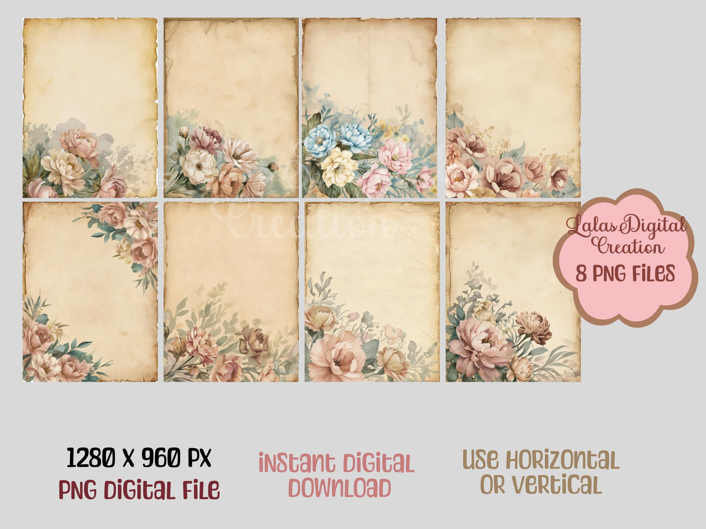 Vintage Floral Digital Pattern Paper Bundle